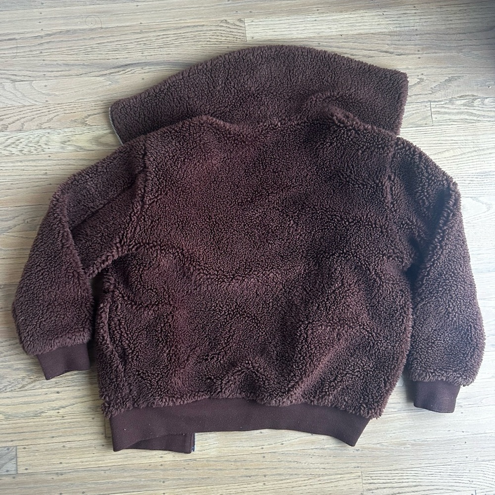 ARITZIA WILFRED FREE Teddy Bomber Brown Sherpa Zip Pockets | size: small - Picture 6 of 6